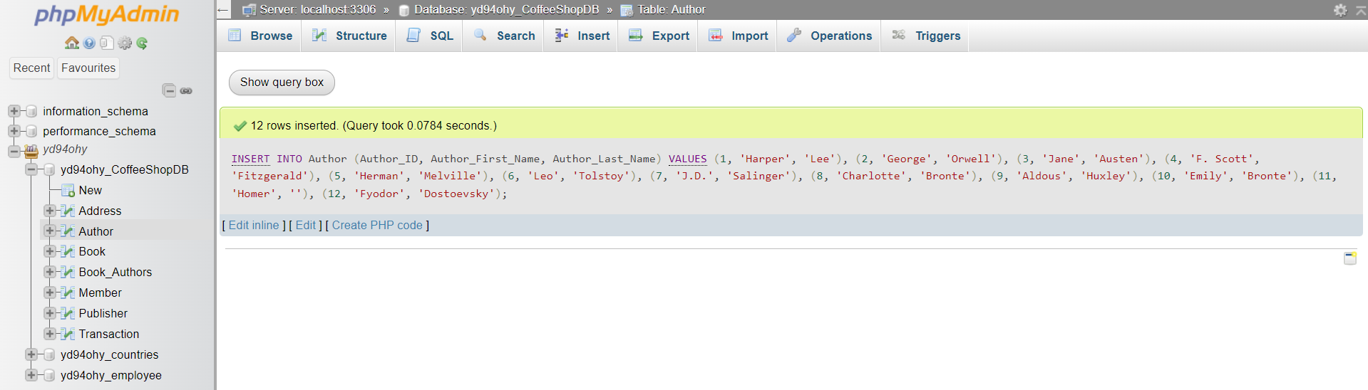 Figure 16 Insert Records into the Author Table