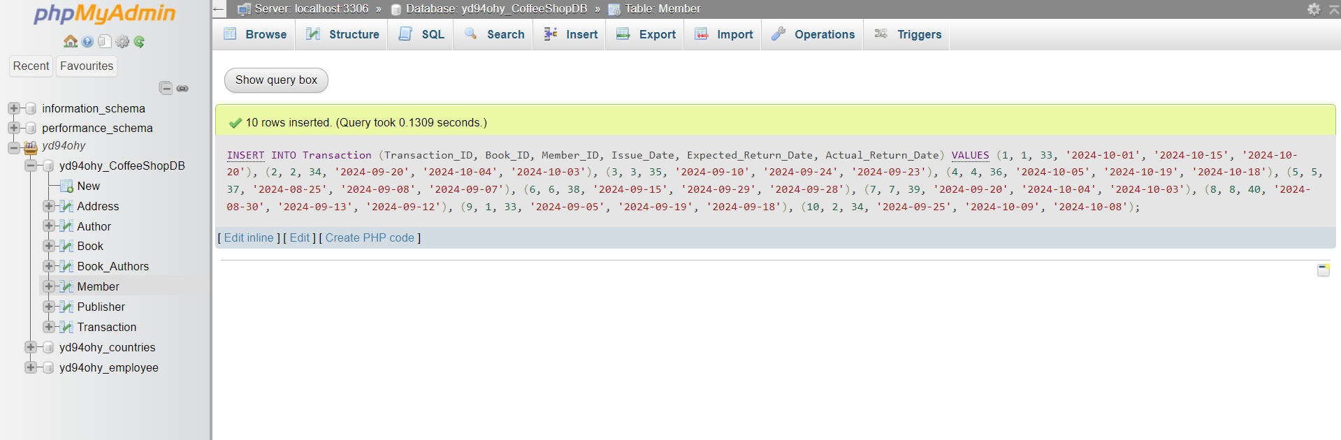 Figure 18 Insert Records into the Transaction Table